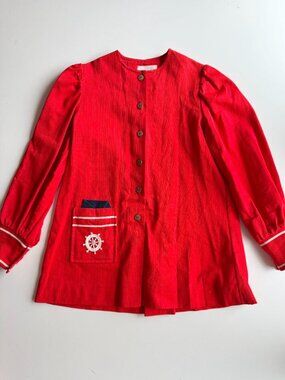 Vintage Girl's BAAL OF CANADA Red Puff Sleeve A-Line Nautical Dress, Size 9-10